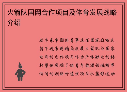 火箭队国网合作项目及体育发展战略介绍